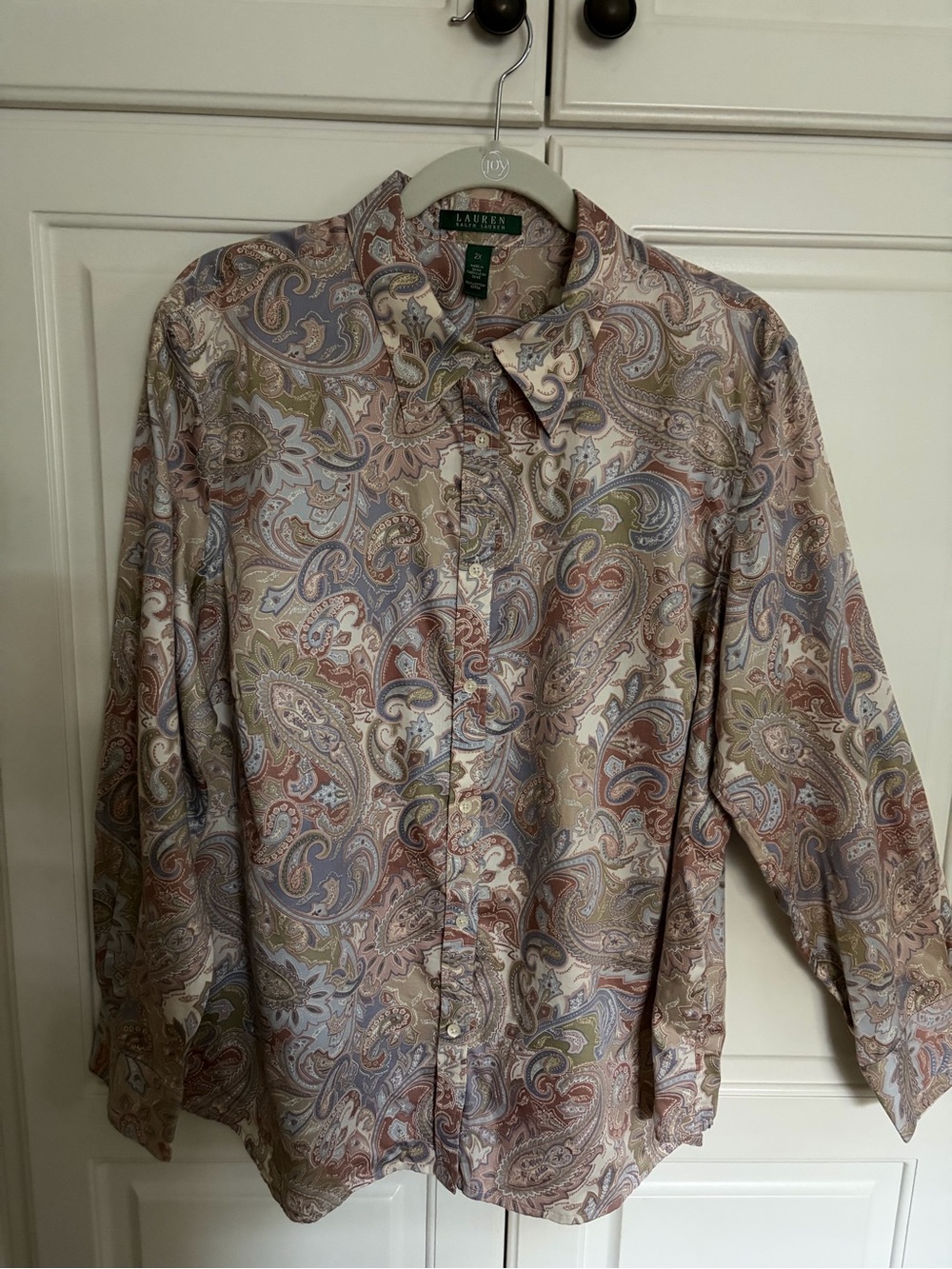Lauren Ralph Lauren Paisley Button-Down Shirt Gray Tan & Rust